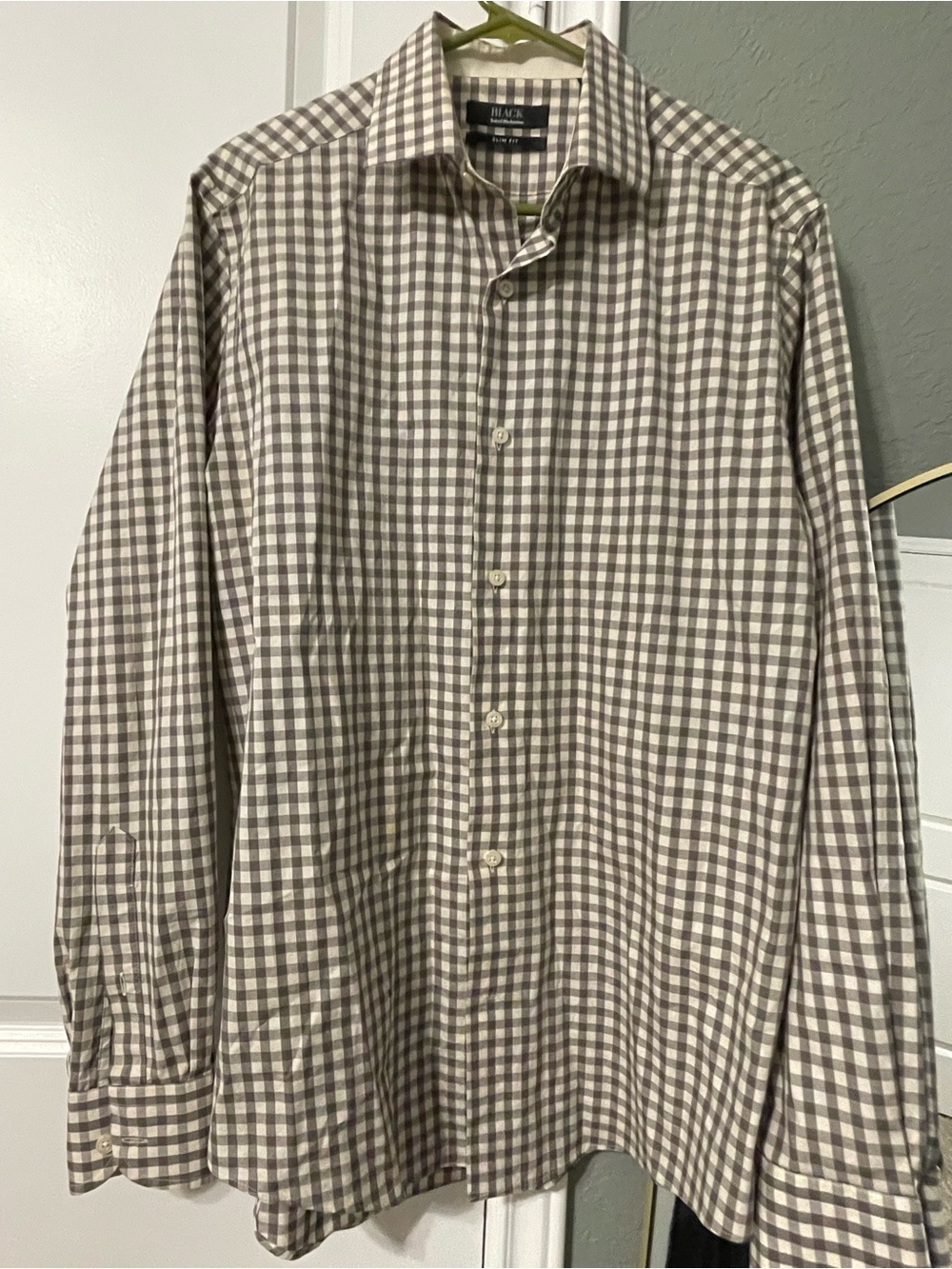 Saks Fifth Avenue Brown and White Gingham Dress Shirt Slim Fit